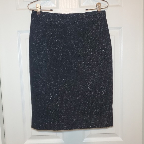 J. Crew Black Gold Metallic Wool Blend Pencil Skirt Sz 0 No.2 - Picture 1 of 11